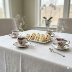 Vintage 1950s Japan Lusterware Demitasse Teacup Saucers Fragonard Gold Gilding